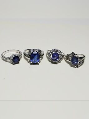 925 Silver 4 Ring Lot Blue Stone Rings Sz 8-1/2